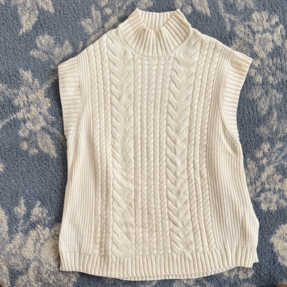 And Other Stories Cream Cable Knit Sleeveless Sweater